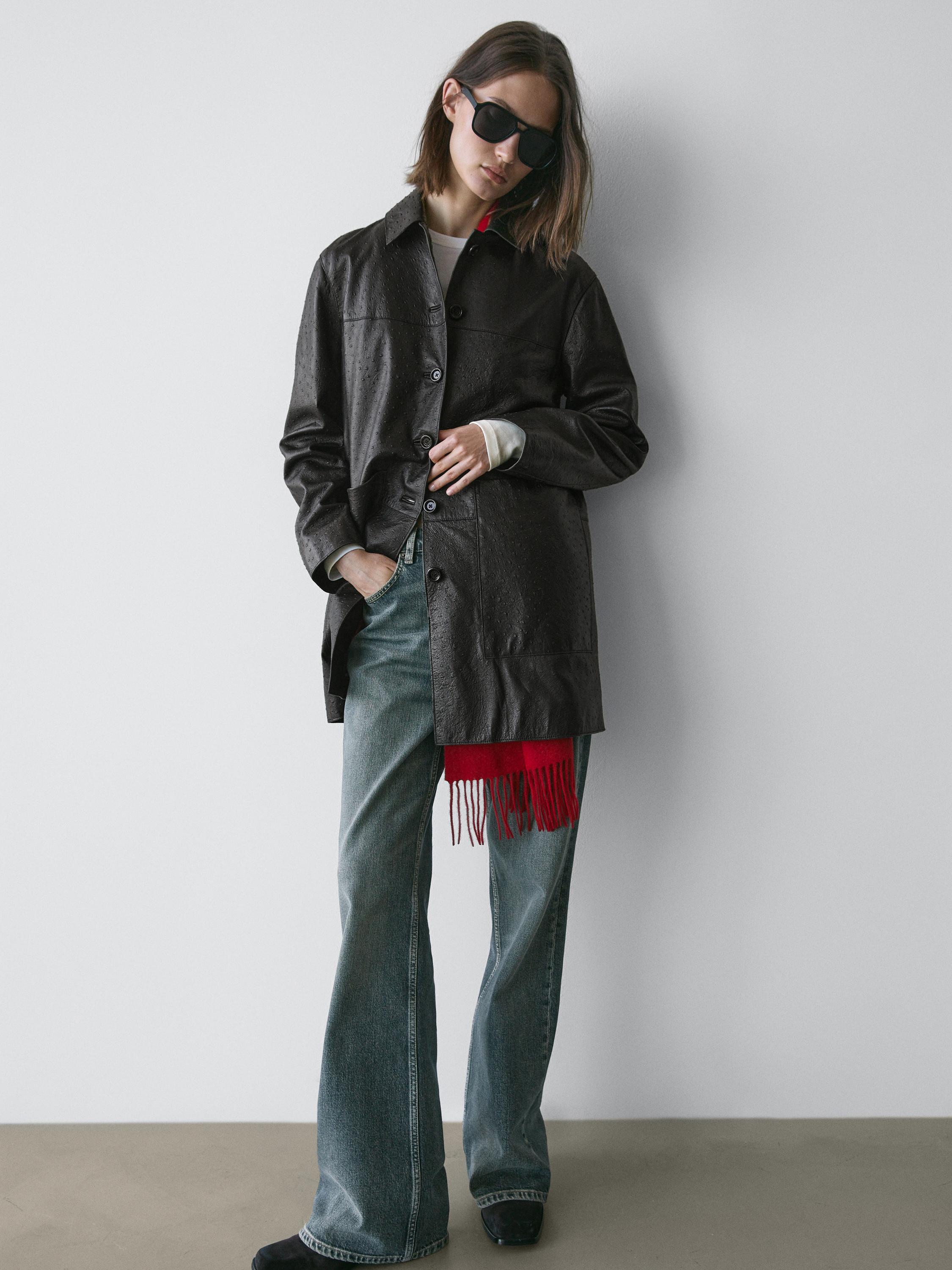 Long textured nappa leather coat